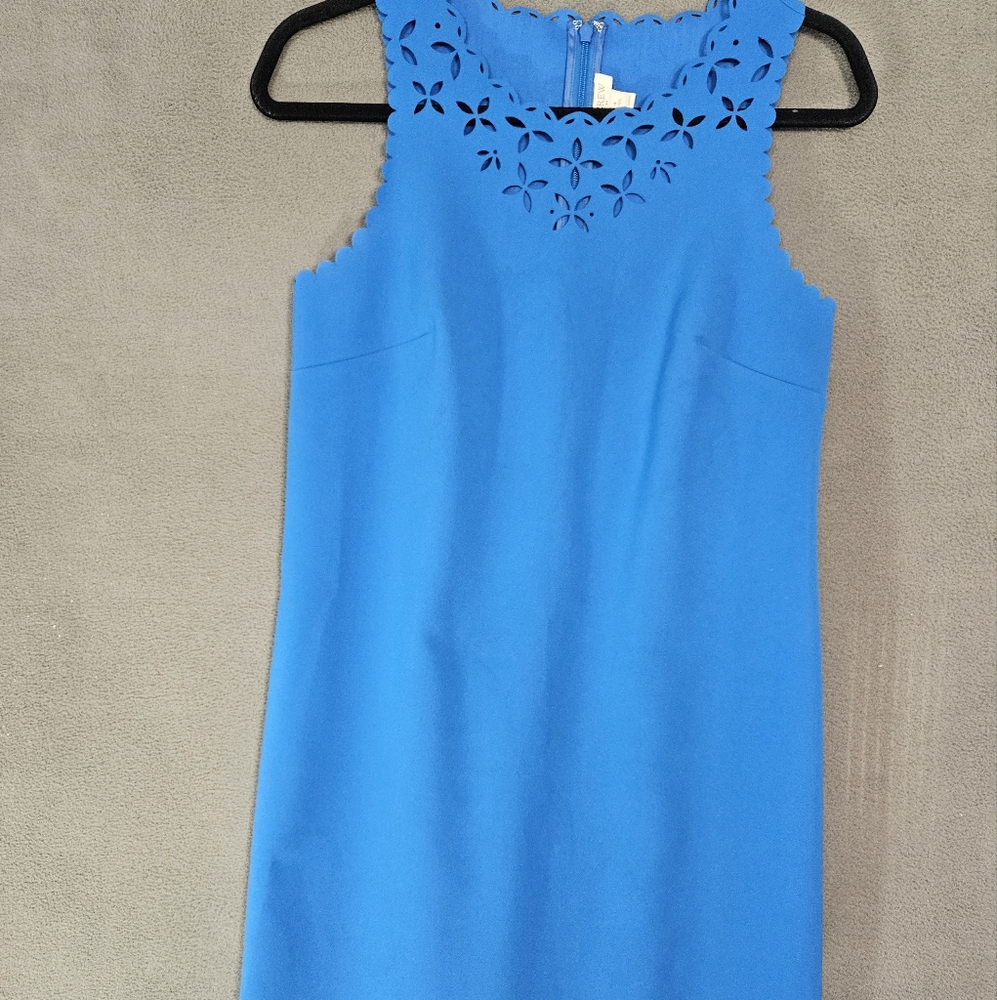 J Crew Petite 4P Pencil Midi Dress Blue Cutouts Sleeveless Business Straight